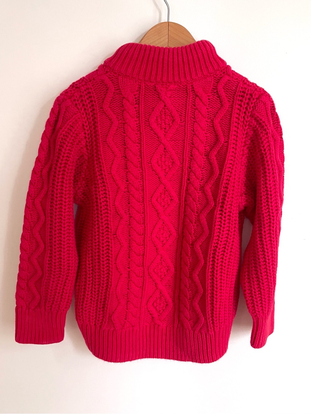 $11 💥Cable Knit Red Christmas Sweater, Henley Mock Neck, Sherpa Collar, Cotton - Picture 4 of 9